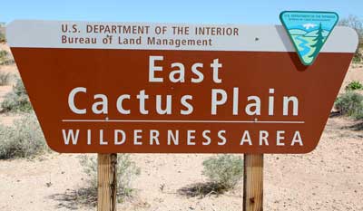 East Cactus Plain Wilderness parking and information kiosk