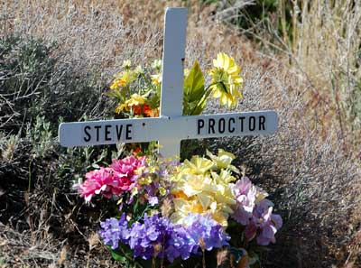 A shrine placed in memory of Steve Proctor, a motorist killed at this spot near Sycamore Creek.